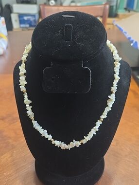 Handmade Cream Shell Chip Necklace with Gold Accents